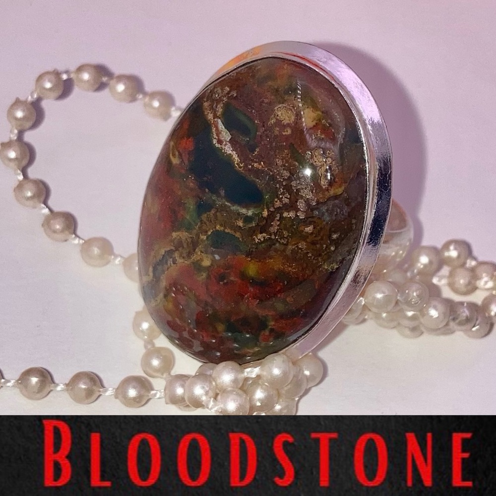 :•: Bloodstone Gemstone Chunky Handmade Ring